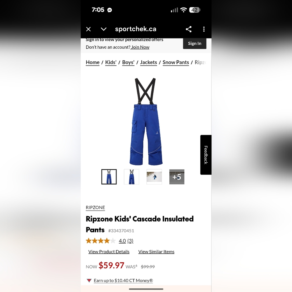 Ripzone Kids' Blue Cascade Insulated Overalls